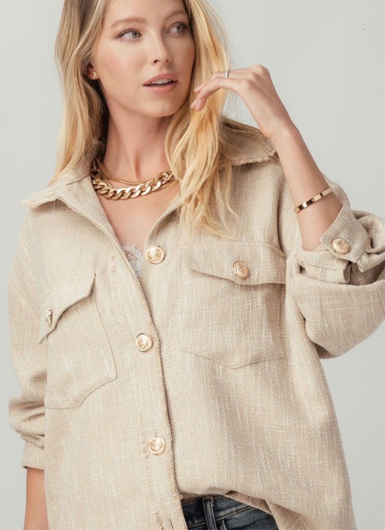 Fall Oversized tweed jacket solid